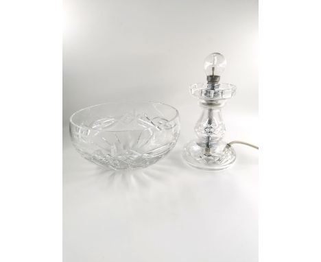 A Waterford crystal lamp and a similar bowl. Bowl 22.5 diameter H.12cm, Lamp H.17cm