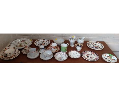 English porcelain plates, cups, saucers, bowl and two jugs, some 19th century. (24) 