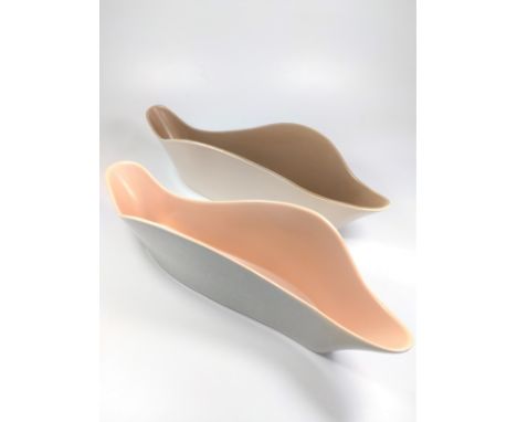 Poole C97 Peach Bloom &amp; Seagull wavy rim trough and C54 Sepia and Mushroom wavy rim trough, both 35cm wide. (2) 