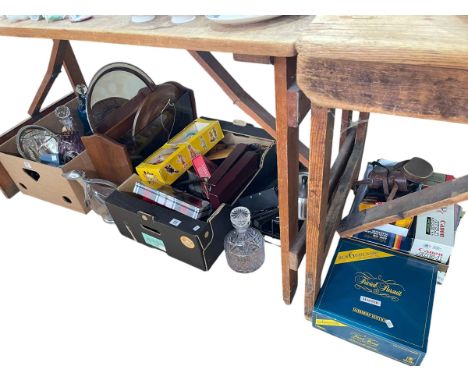 Pelham puppet, cameras, glass including decanters, magazine rack, etc.