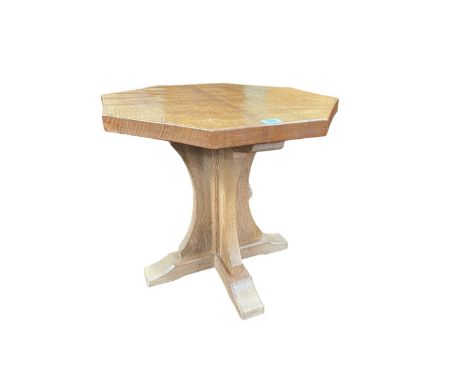 Robert Thompson of Kilburn 'Mouseman' oak adzed top octagonal coffee table, 47.5cm by 49.5cm by 50cm.