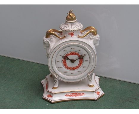 A German porcelain cased and dial mantel clock from Kunstgewerliche - Uhrenwerk-Statten Weimar with 8-day Lenzkirch movement,