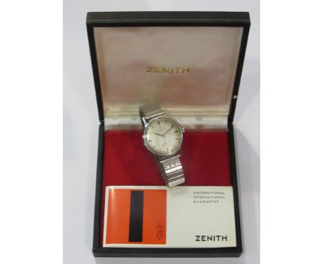 ZENITH: A steel cased gent's wristwatch silvered dial with subsidiary seconds dial, box and papers, 1960's/70's, 33cm case di