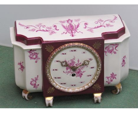 A German porcelain cased and dial mantel clock from Kunstgewerliche - Uhrenwerk-Statten Weimar with 8-day Lenzkirch movement,