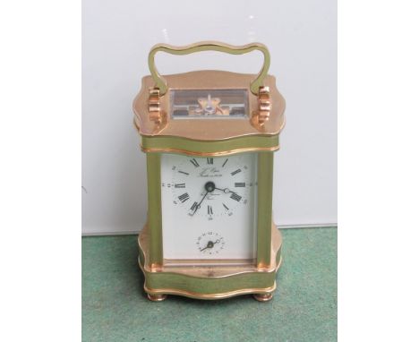 A L'Epee 20th Century brass carriage clock with alarm mechanism, 12cm high