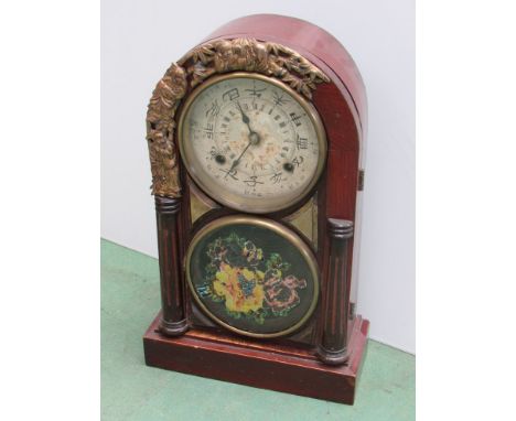 A late 19th/early 20th Century Japanese mantel clock by Aichi depicting three different time keeping systems on dial, two hou