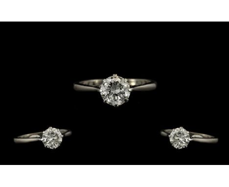 18ct White Gold and Platinum Set Nice Quality Single Stone Diamond Ring, Marked 18ct and Platinum, The Round Brilliant Cut Di