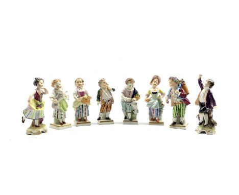 Set of five Sitzendorf figures representing months, H11.5cm together with two matching figures - Condition Report 