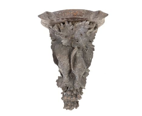Large late 19th century Black Forest wall bracket carved with birds, grapes and leaves 52cm x 37cm - Condition Report 