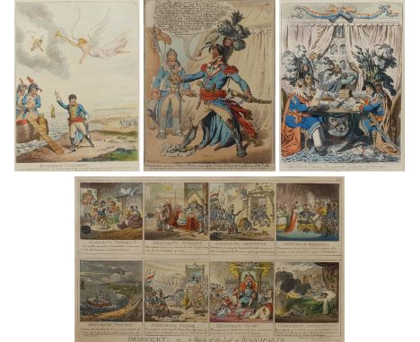 After James Gillray (British 1756-1815): 'Democracy - or a Sketch of the Life of Buonaparte', 'Buonaparte hearing of Nelson's
