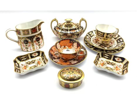 Royal Crown Derby porcelain comprising an Imari trio, twin-handled sucrier & cover, pair of rectangular dishes no. 2451, cup 