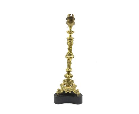 19th century French Ormolu candlestick table lamp on triform base, H31cm  - Condition Report 