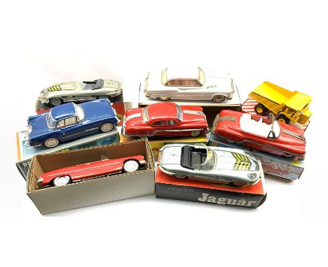 Toy vehicles including Gama O&amp;K Faun K 100 tipper truck, MF 316 Deluxe Sedan, Minister Open Deluxe, Minister Deluxe and v