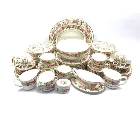 Royal Worcester Royal Garden pattern dinner and tea service comprising twelve dinner plates, seventeen side plates, twenty-th