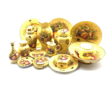 A collection of Aynsley Orchard Gold and similar ceramics including vases, bowls, milk jug, trinket box and other pieces - Co