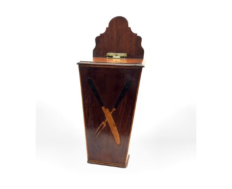 Georgian mahogany tapering cutlery box, inlaid in boxwood with a knife and carving fork, H48cm - Condition Report 