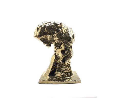 Mid-century Belgian gold lustre ceramic bust of a Panther by Patrick Villas for Royal Boch, H48cm - Condition Report Some ver