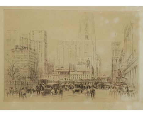 William Walcot (British 1874-1943): Forty-Second Street New York, etching signed in pencil pub. 1923, 15cm x 20cm - Condition