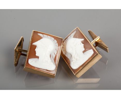 PAIR OF NINE CARAT GOLD CAMEO CUFFLINKS
the cameos each depicting a soldier in profile, hallmarked
