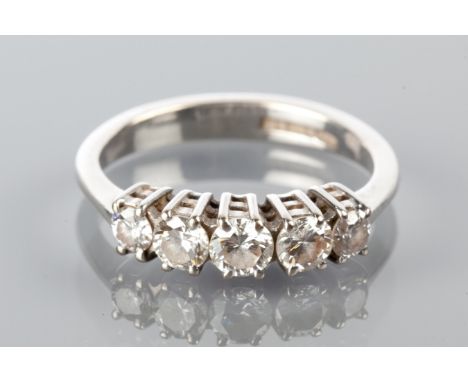 DIAMOND FIVE STONE RING
set with five graduated brilliant cut diamonds, hallmarked for eighteen carat white gold, size J-K