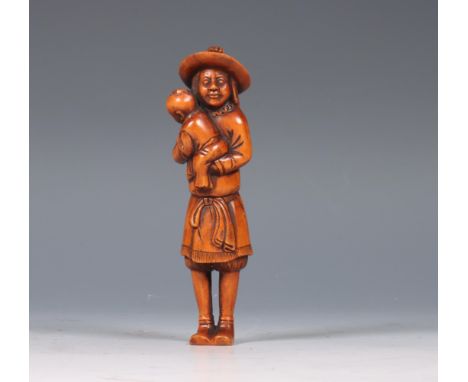Japan, buxushouten netsuke, 20e eeuw, in de vorm van ene Hollander, de gaten met ivoor [1] l. 10 cm 
