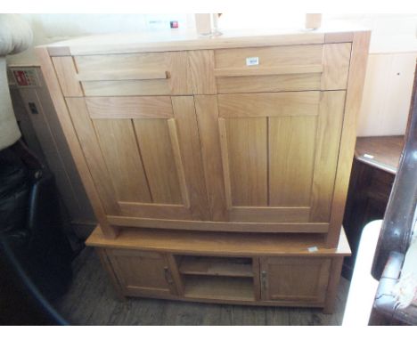 A modern light oak sideboard, TV stand plus a two shelf bookcase