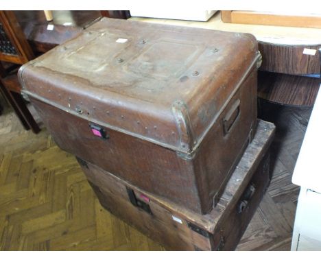 A Victorian pine metal bound trunk plus a tin trunk