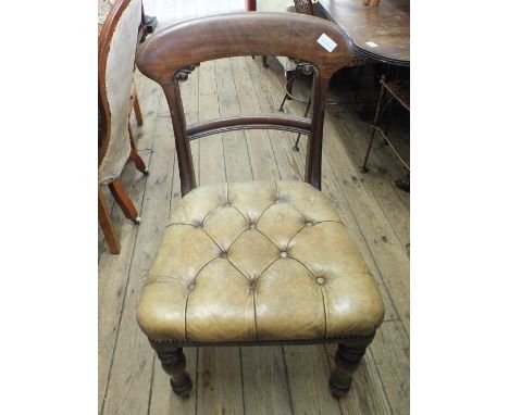 A set of six Victorian mahogany bar back chairs with button back leather seats
