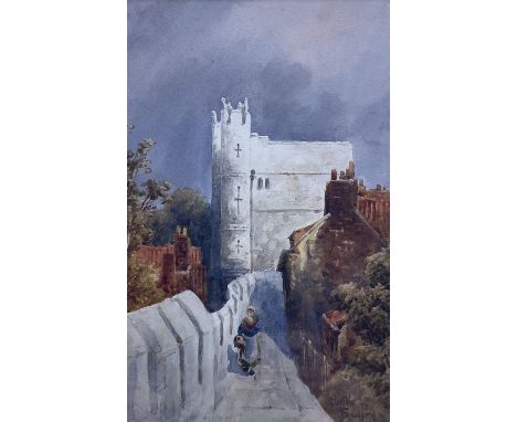 Thomas 'Tom' Dudley (British 1857-1935): Monkbar from the City Walls - York, watercolour sketch signed 23cm x 15cm