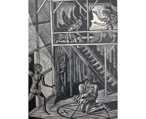 Eric Ravilious (British 1903-1942): 'Doctor Faustus Conjuring Mephistophilis', woodcut print pub. 1929, 22cm x 18cm