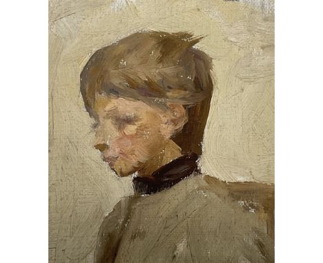 Jacob Kramer (Ukrainian/British 1892-1962): Miniature Portrait, oil on canvas signed inscribed and dated 1955 on the mount 9c