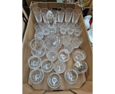 A box of glass wares including decanter 