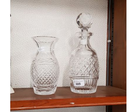 Waterford glass decanter and similar vase (unmarked) 