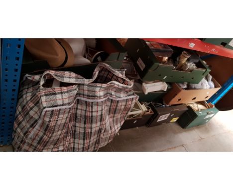 8 boxes and a bag of mixed items including soft toys, handbags, hats, Christmas decorations, hand tools, cutlery, clock, cand
