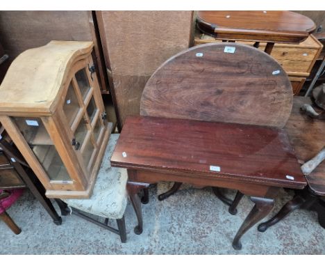 A mixed lot comprising Georgian mahogany snap top tripod table, Georgian mahogany fold top tea table (later top), glazed pine