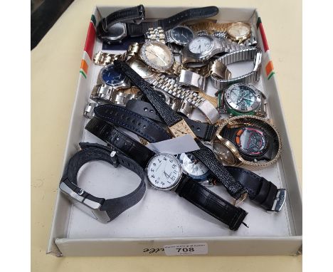 A tray of gents watches including Casio, Citizen, Zeon etc