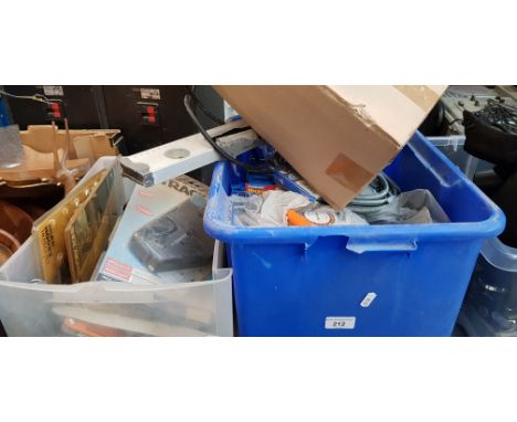 2 boxes of garage tools including electric dirty water pump