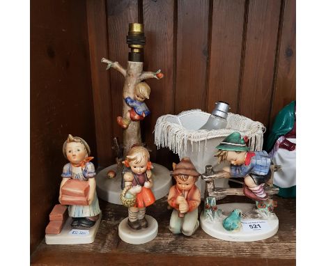 Goebel Hummel items - table lamp Culprits no. 44A (1964-72), The Builder figurine no. 305 (1964-72), large figurine Retreat t