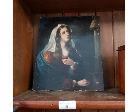 A 19th century oil on canvas, laid on board - portrait of a woman 23cm x 27cm