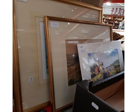 A mixed lot of pictures comprising watercolour of the Top Lock in Wheelton, watercolour landscape scene and a signed limited 