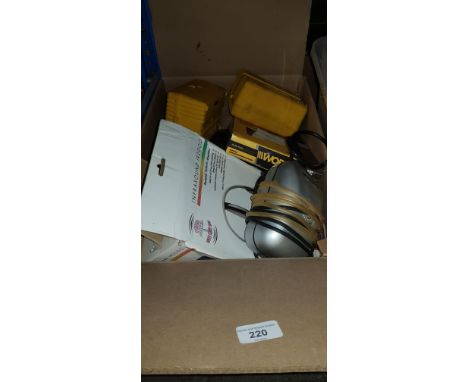 A box of mixed tools etc to include screwdriver set, insulation continuity testers, headphones, light fitting, electrical tes