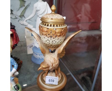Royal Worcester blush ivory eagle pot pourri bowl and cover, shape No. G11Condition:- General wear to guilding throughout, da
