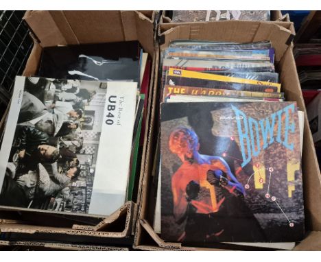Two boxes of vinyl LP records, rock, pop, jazz, motown &amp; country including David Bowie, Roy Orbison, Elvis, Pet Shop Boys
