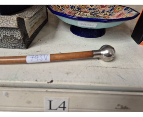 A Cheshire Regiment swagger stick. Condition- some knocks to the metal handle, various marks and knocks to the wood, possibly