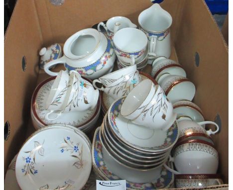 Box of assorted china to include: Czechoslovakian part teaware, polychrome floral and bubble pattern, to include: three teacu