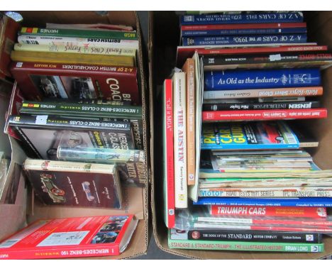 Two boxes of assorted, largely, motoring associated books to include: 'Standard and Standard Triumph: The Illustrated History