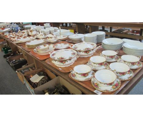 Seven trays of Royal Albert English bone china 'Old Country Roses' design items to include; lidded tureens, cake stand, two h