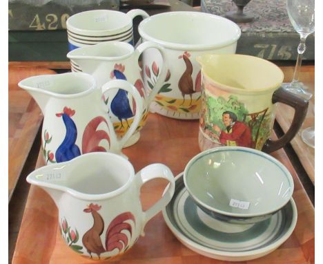 Tray of assorted china to include; oriental rice bowl, art pottery small plate, Pugh Brothers Llanelli by Portmeirion cockere