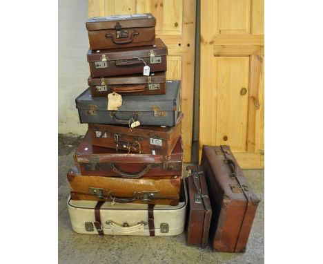 Collection of vintage suitcases of varying forms and size, some leather. (10)(B.P. 21% + VAT) 