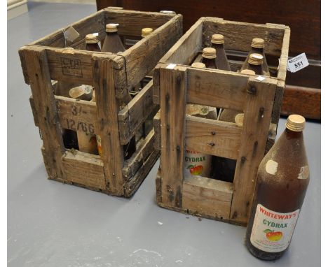 Two vintage crates, Coats, Gaymer & Whiteways with Whiteway's glass bottles. (2)(B.P. 21% + VAT) 